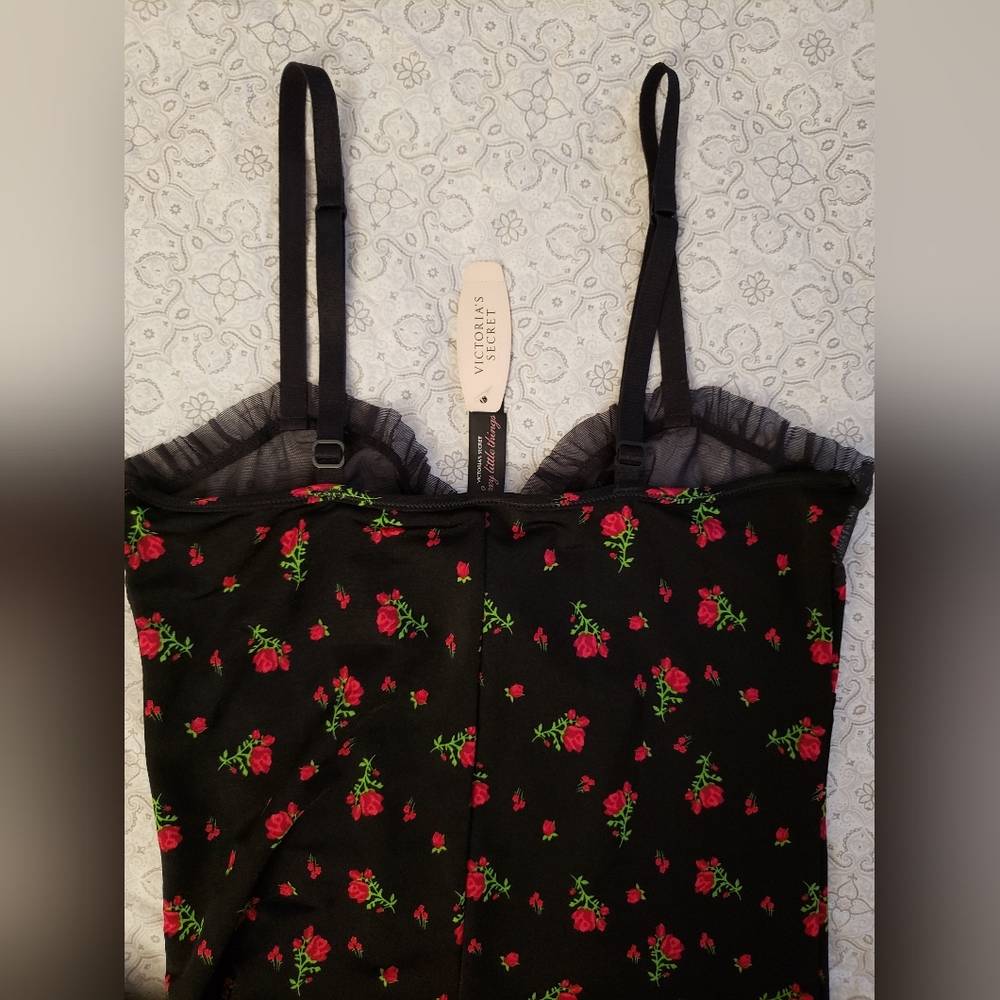 Victoria's Secret Black Chemise with Red Floral Design - Picture 8 of 10